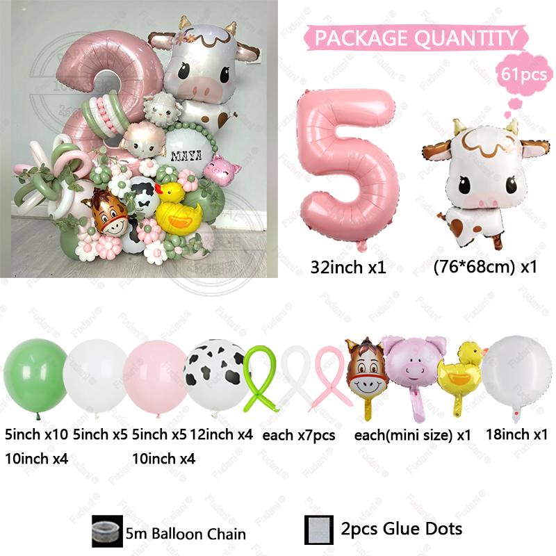 61pcs Farm Animal Balloon Cow Balloon Column 32inch 1-9th Kids Farm Animal Birthday Party Decoration Supplies Kids Favorite