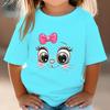 Teen Girl Clothes Pink Bow Cat Girl T-Shirt Summer Fashion Crew Neck Junior Girls' Clothing Short Sleeve Outdoor Children Top