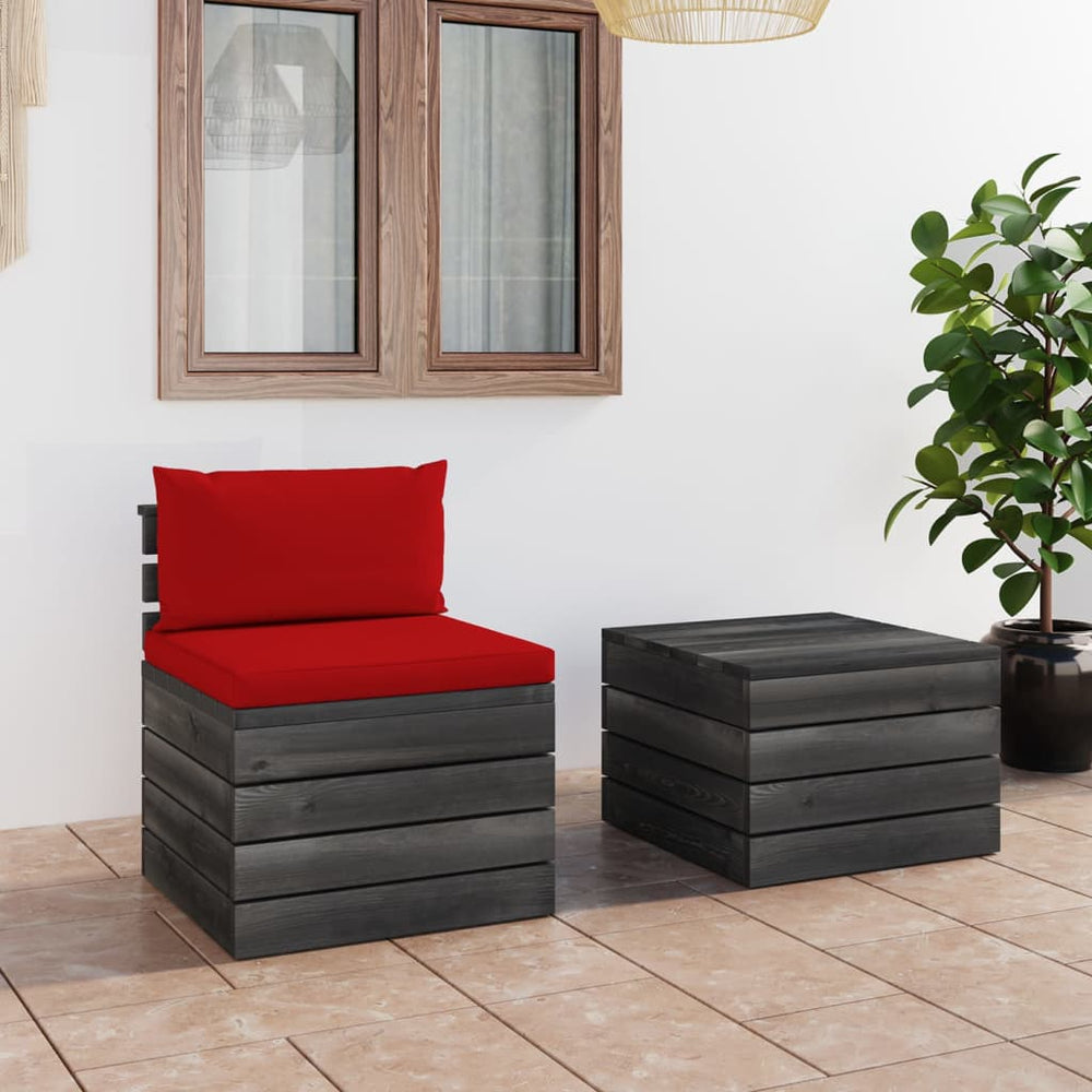 Salon palette de jardin 2 pcs avec coussins Bois de pin massif