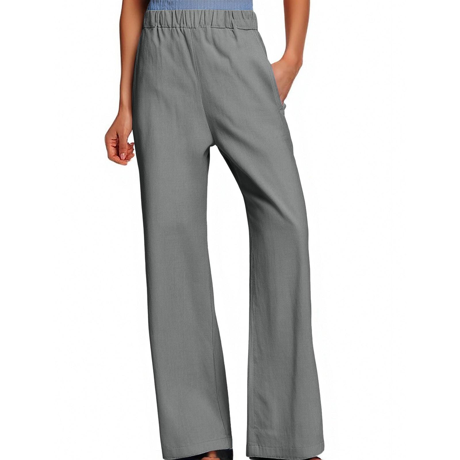 

Женские повседневные модные однотонные хлопковые льняные повседневные брюки, широкие брюки, спортивные штаны с карманами XXL