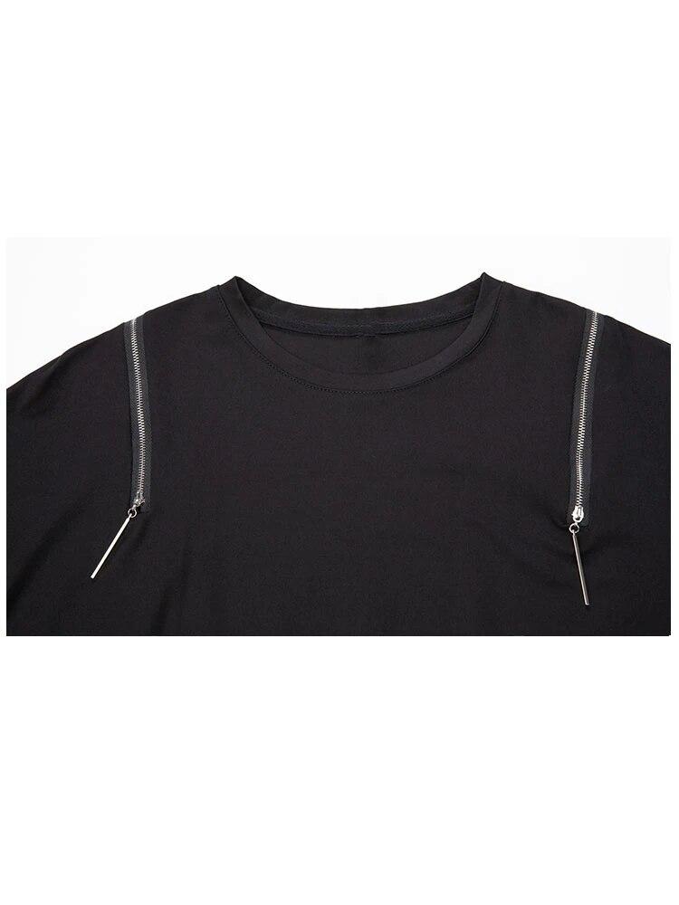 Xitao Asymmetrische T-Shirts mit Reißverschluss, lockeres modisches Damen-Top DMJ1179