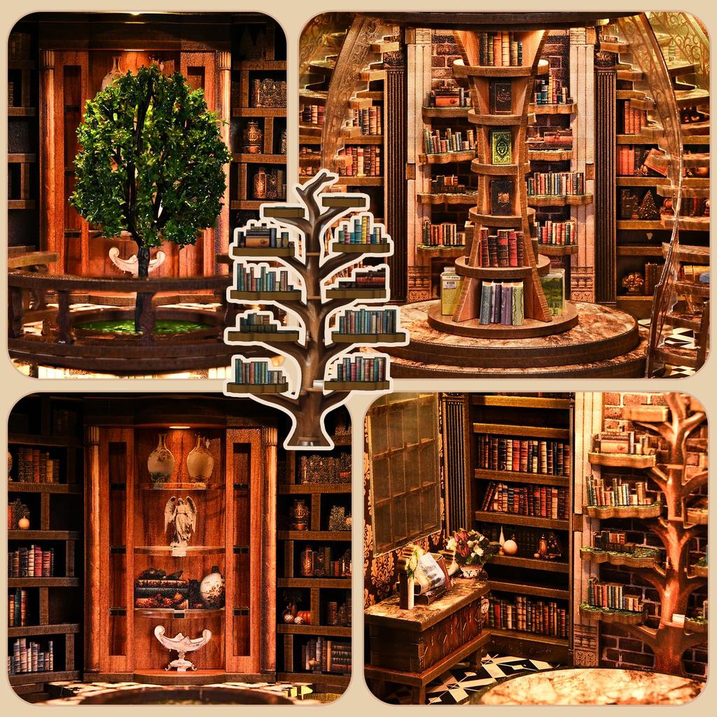 CRESYMME Miniaturhaus Puppenhaus Bücherregal Holz DIY 3D Hobby Handgefertigtes Set, (Zeit-Tickendes Bücherregal)