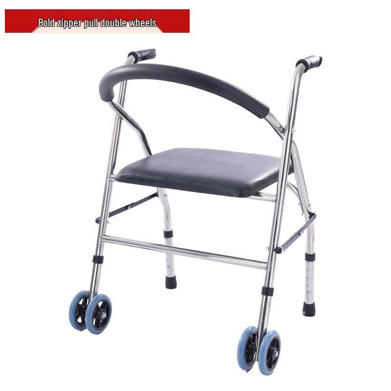 Stainless Steel Rollator Walker with Seat and Wheels - Rehabilitation Support Frame