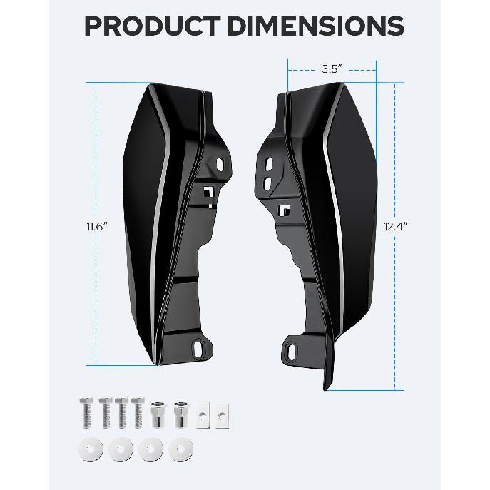 Benlari Gloss Black Mid Frame Air Deflectors Heat Shields Deflector 2009-2024 Compatible For Harley Davidson Touring Street Glide Road Glide Electra