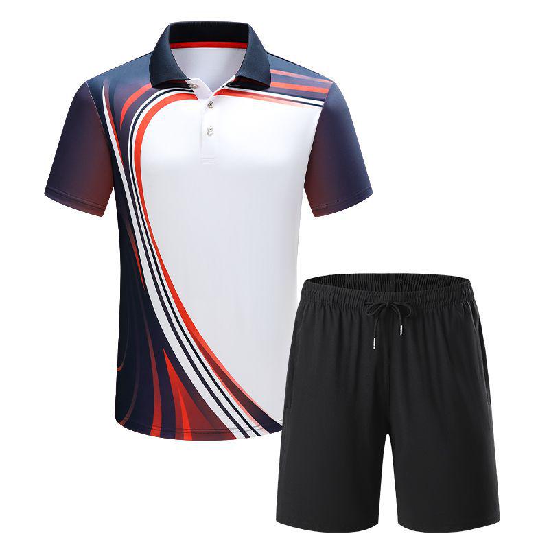 Unisex Quick-Dry Badminton & Table Tennis Set: Breathable Lapel Short-Sleeve T-shirt, Sweat-Absorbent Sports Uniform for Men & Women