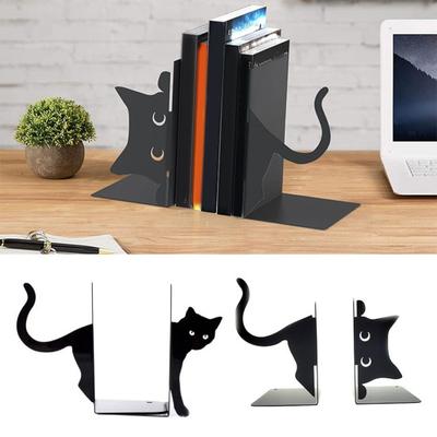 1 Pair Metal Bookends Whimsical Cat Design Decorative Bookends Rounded Edges Book Holders Office Library Decoration