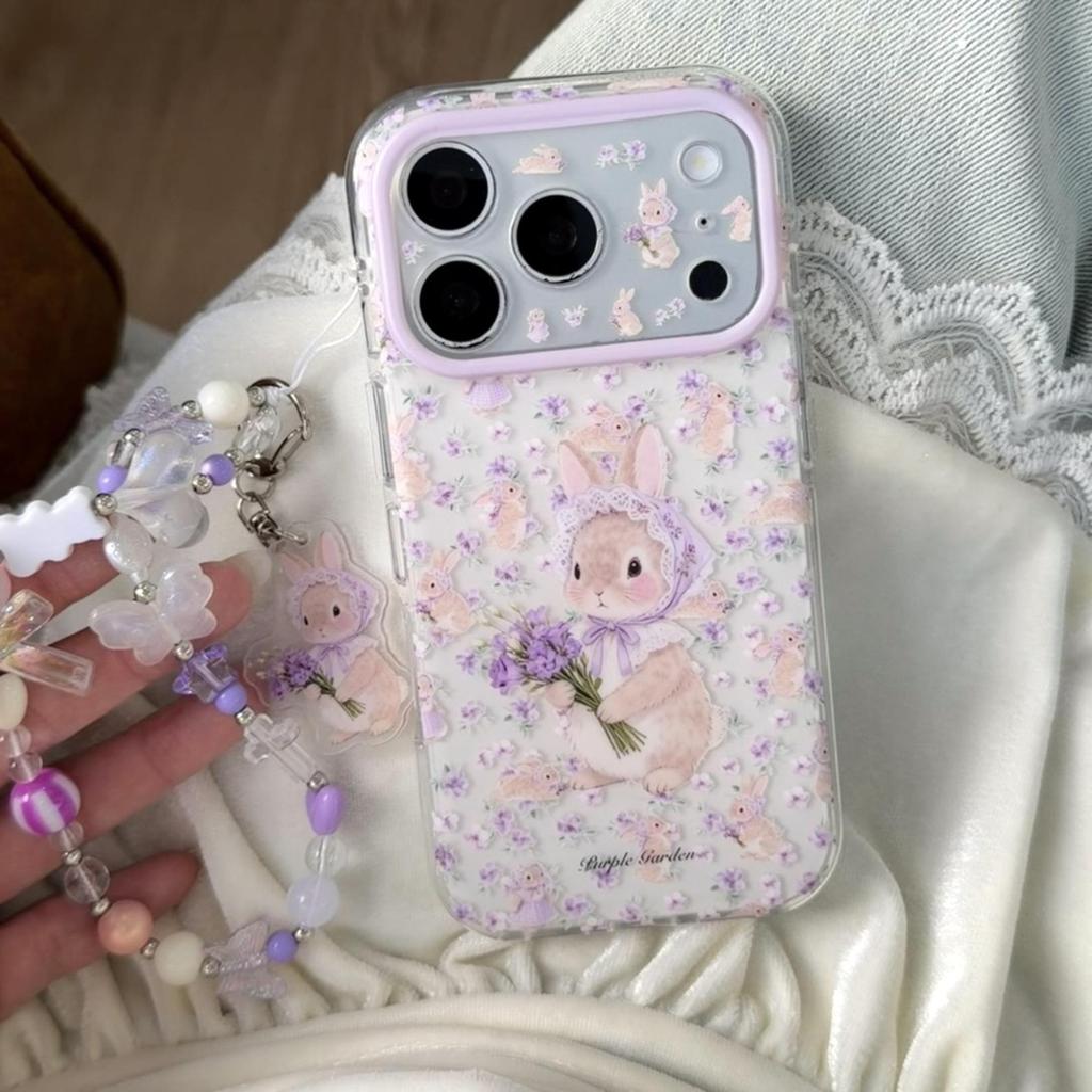 Purple Floral Rabbit Phone Case for Apple 17Promax/16Promax/15 with Drop Protection