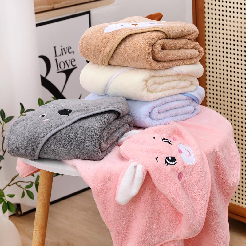 Children's Hooded Bath Poncho: Soft Coral Fleece Towel and Swaddle Blanket