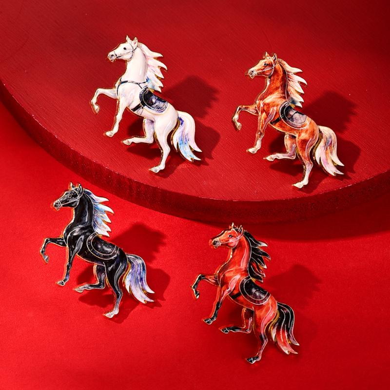 1/4Pcs Year Of The Horse Enamel Pin For Unisex Zodiac Horse Pony Brooch Clothing Backpack Accessory Metal Badge New Year Gift