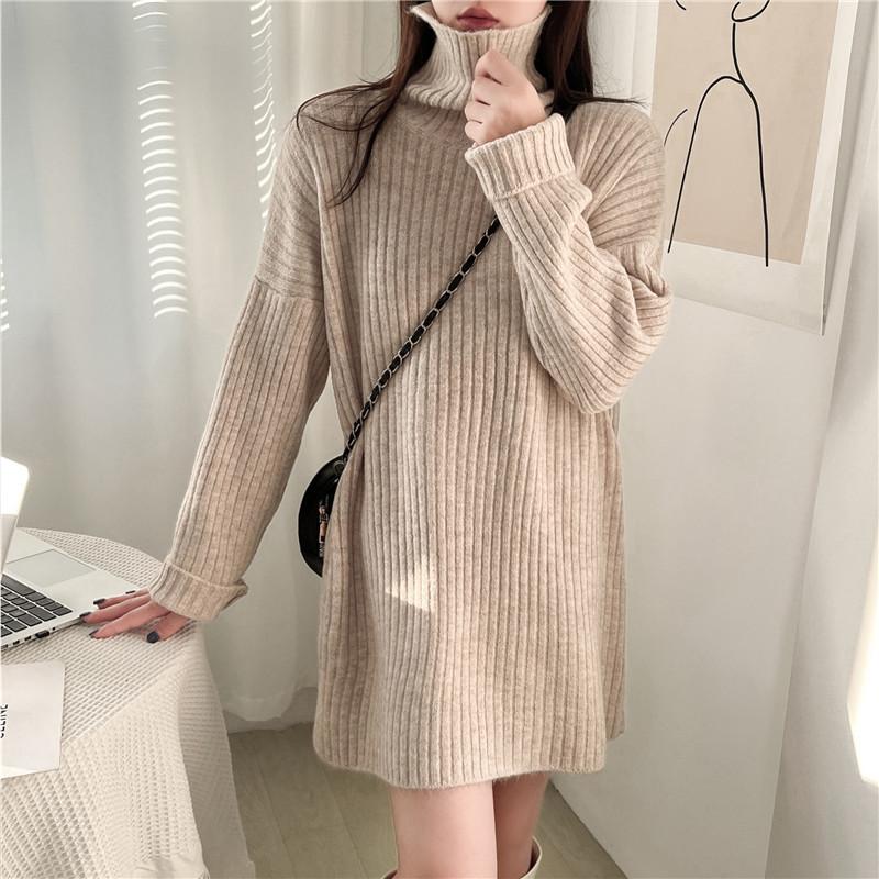 Autumn Winter High Collar Loose Casual Solid Color Pullover Sweater Women Simple All-match Knitting Top