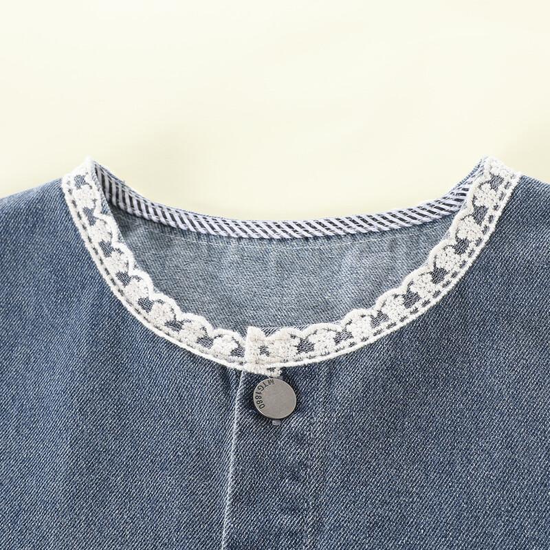 Girls' Lace Denim Vest & Wide-Leg Pants Set