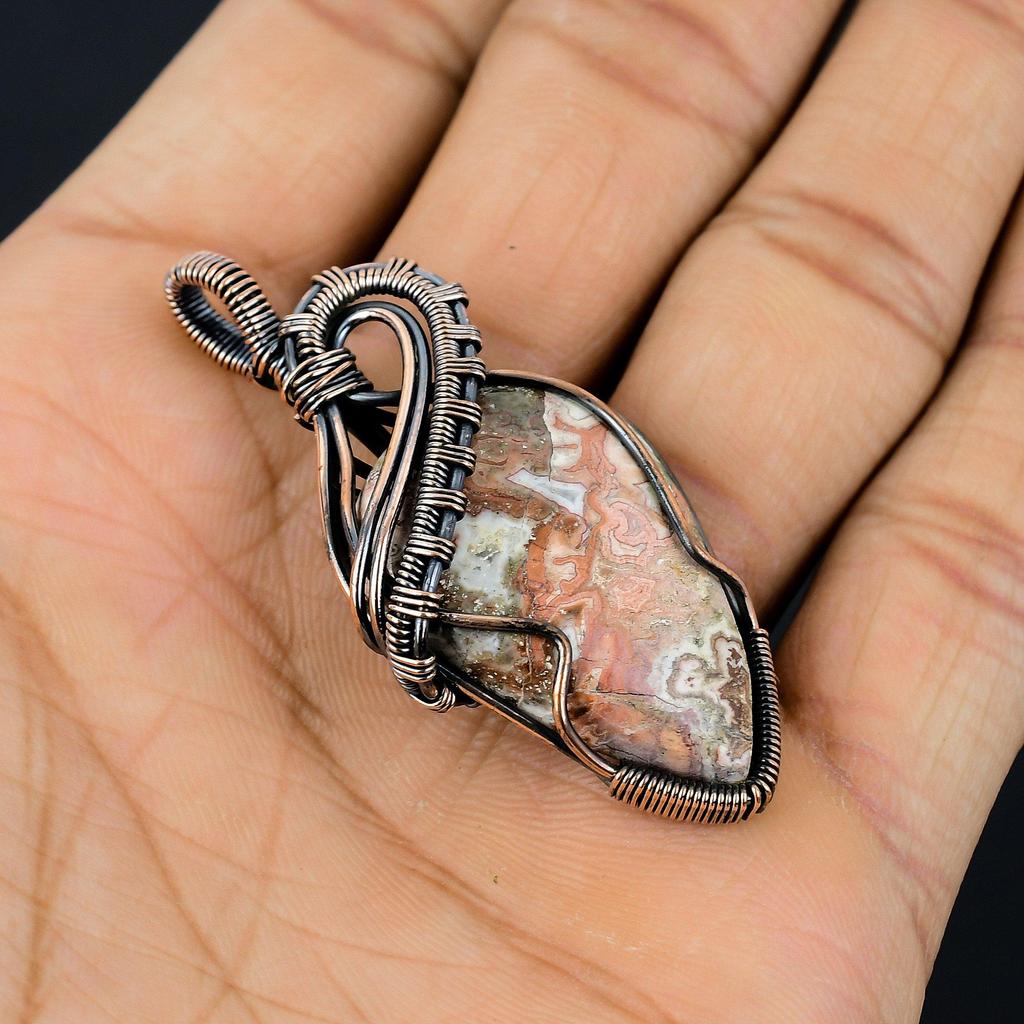 Crazy Lace Agate Gemstone Pendant Handmade Jewelry, 999 Copper Wire Wrapped Pendant Sodalite Jewelry, Gift For Her Women Pendant Brand New Pendant