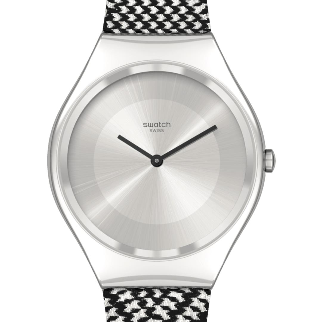 

Часы Swatch Skin Irony SYXS142 Черно-белые Ультратонкие Аналоговые Наручные Часы из Нержавеющей Стали серый