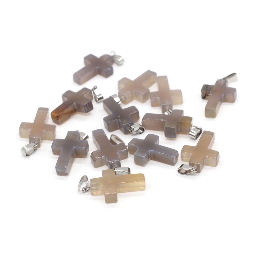 5Pcs Natural Stone Quartz Pendants Exquisite Cross-shaped Semi-precious Charms for Jewelry Making DIY Necklace Accessory Easter Gifts