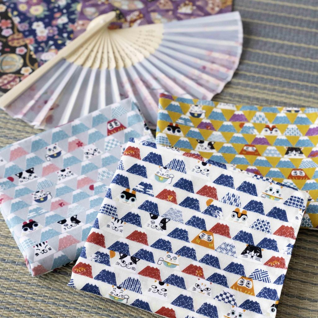 [C-RAYS] Cat Handkerchiefs, Made in Japan, Traditional Japanese Pattern, Cute Cat Design, Gift Set, 100% Cotton, Approx. 53cm x 53cm (Set of 3,