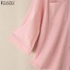 ZANZEA Womens Turn Down Collar 3/4 Sleeve Loose Button Blouse