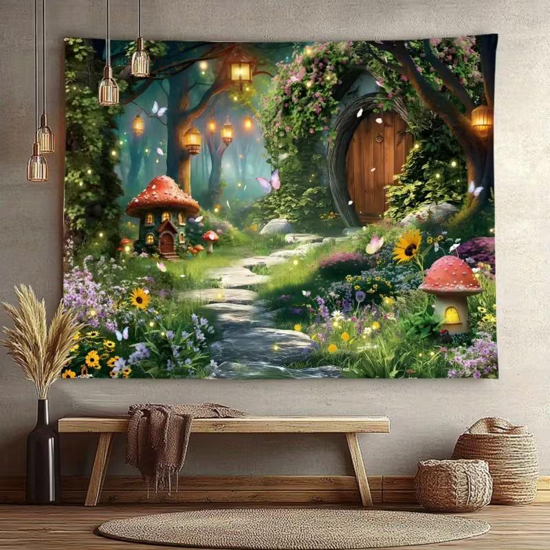 2D Magical Forest Mushroom Cottage Photography Backdrop for Toddler Photoshoot