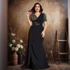 European and American Amazon Plus-Size Sequin Embroidered Patchwork V-Neck Short-Sleeve Elegant Evening Party Ball Gown Dress