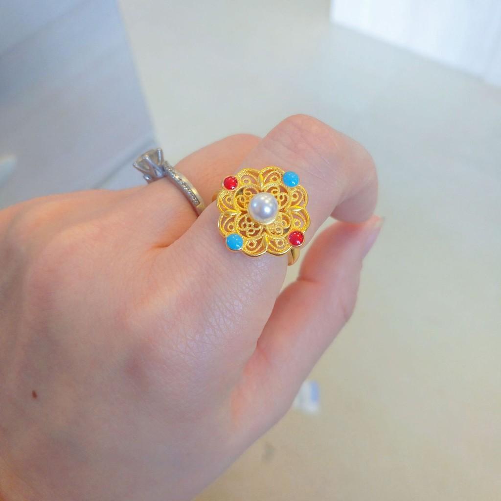 Antique Style Charming Enamel Ring With Royal Flower Design Perfect For 2024 Spring