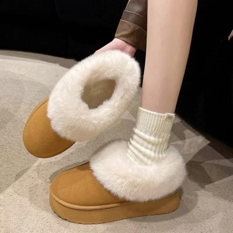 New Warm Boots Women Winter Flats Shoes Short Plush Fur Ankle Snow Boots Casual Shoes Sport Suede Motorcycle Botas