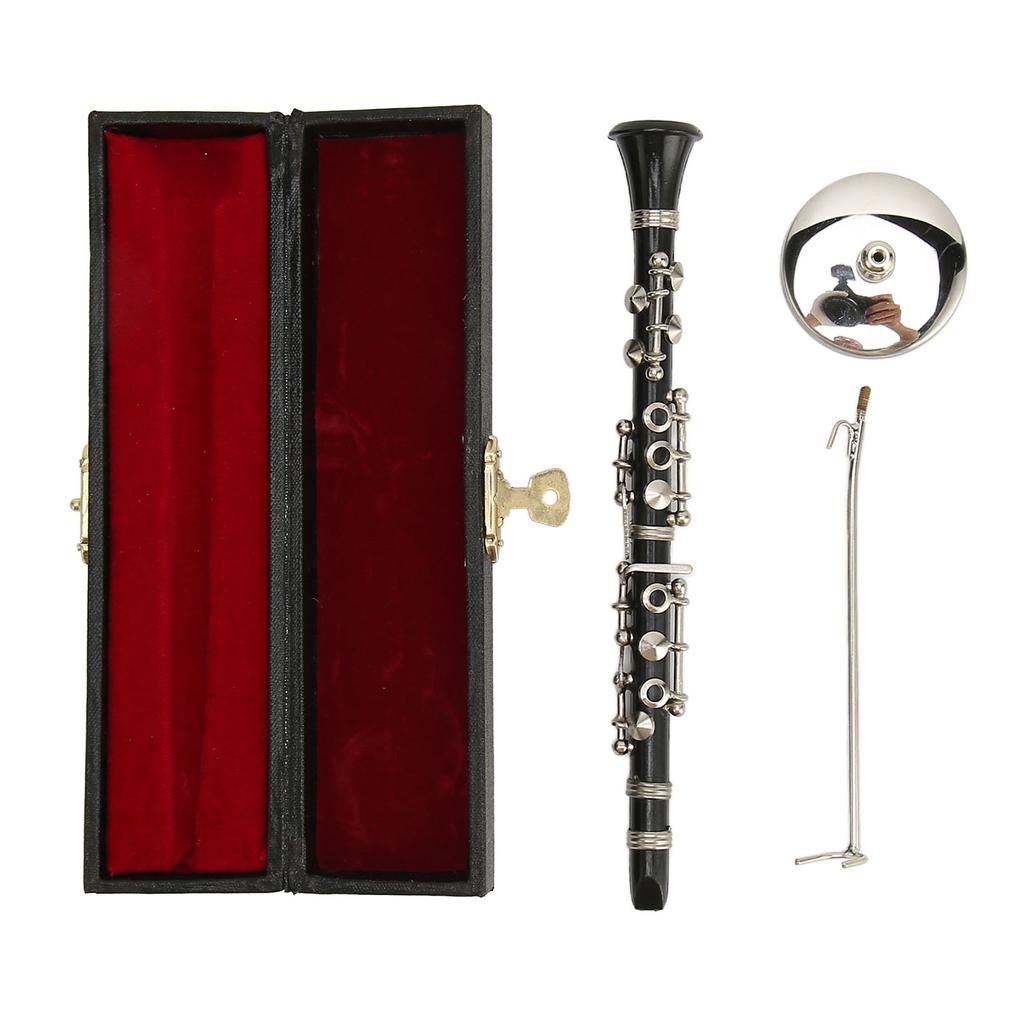 Miniature Clarinet Replica with Stand and Case Mini Musical Instrument Dollhouse Model Decoration