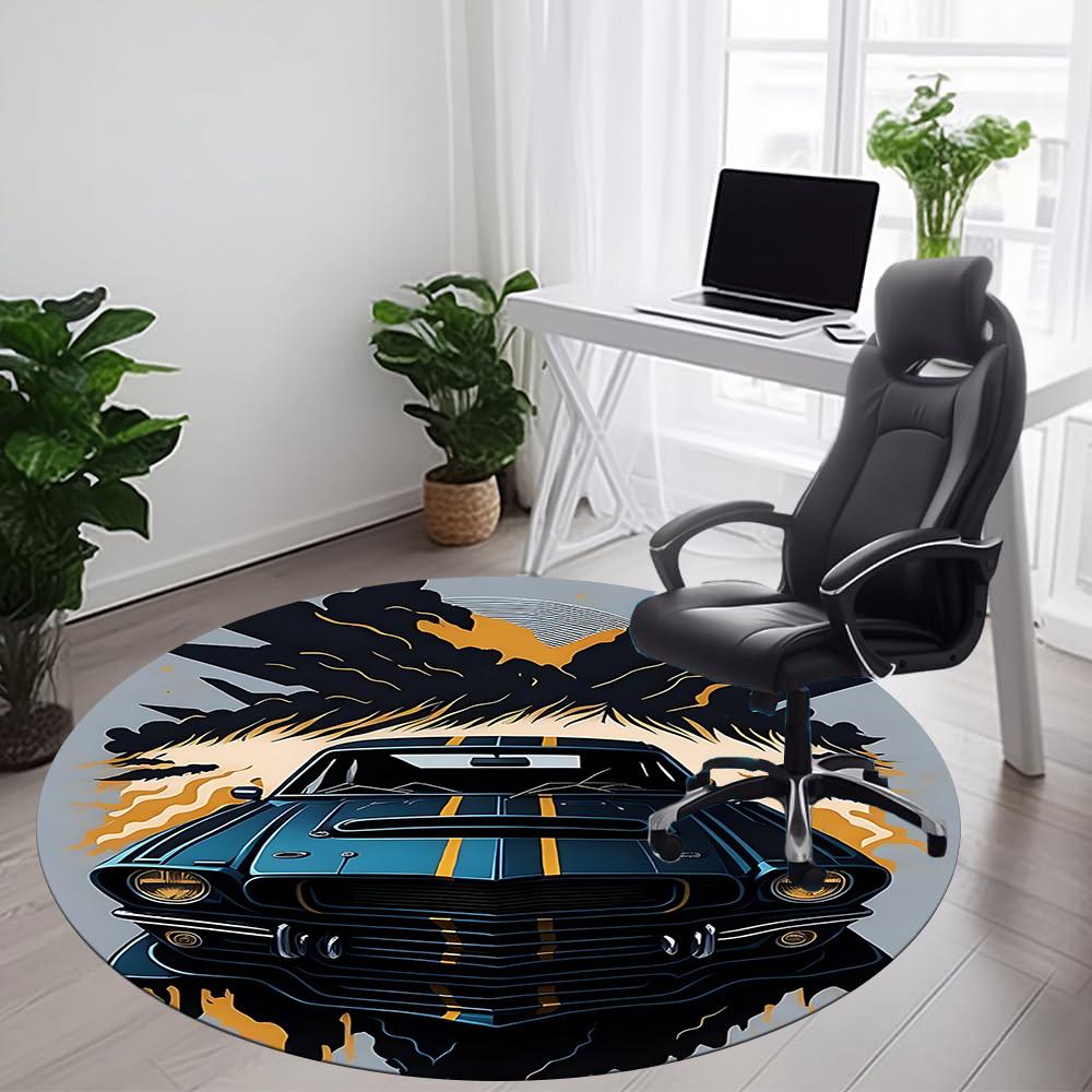 1pc Car Flames Office Round Area Rug, Under Office Chairs Bedroom Living Room Home Decor, Room Deco