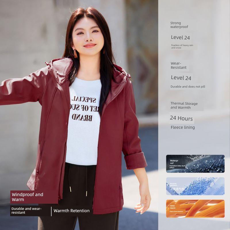 

Msshe Soft Shell Plus Size Women s Polar Fleece Shell Jacket [Splash-Proof] Persian Red in Stock 5XL
