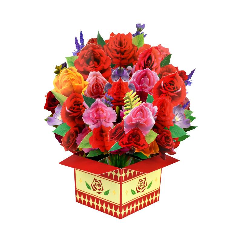 Paper Flower Bouquet Card Forever Flower Bouquet 3D Pop Up Greeting Cards For Valentines Day Graduation Day