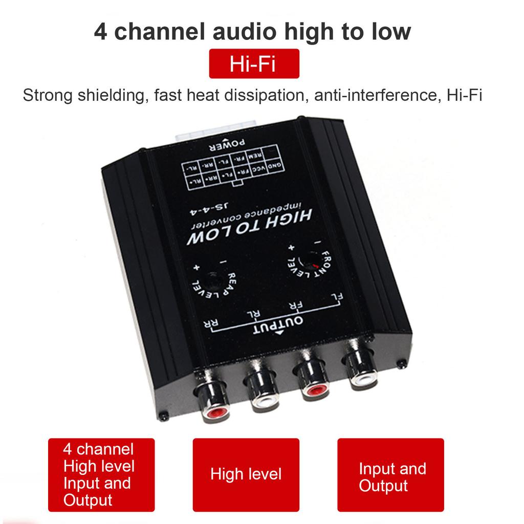 Car Speaker to Line 12V 4 Channel Audio Impedance Converter High to Low Line Car Stereo Radio Speaker Frequency Filter