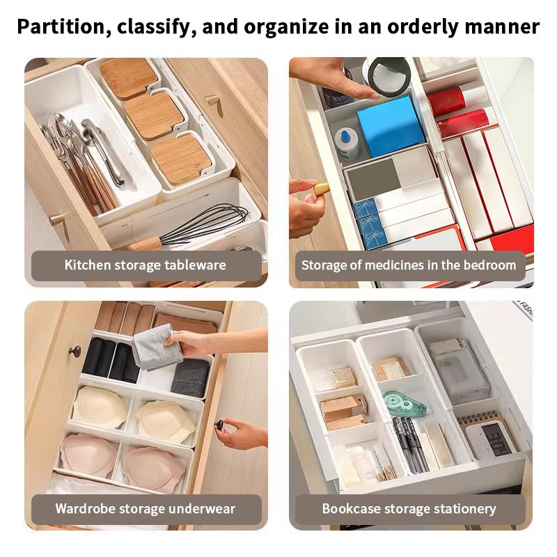 Schubladenorganizer Erweiterbare Utensilienschale für die Küche Verstellbarer Besteck- Schreibwaren- Kosmetikhalter Weiß Besteckaufbewahrungsbox