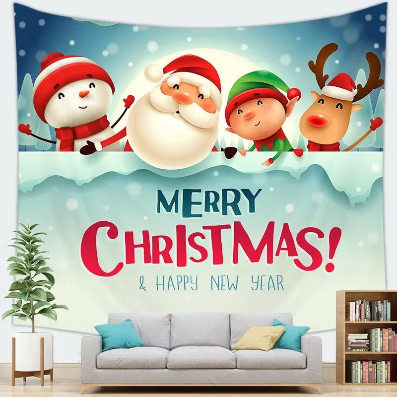 Cartoon Santa Claus Pattern Tapestry Home Bedroom Living Room Wall Decoration Christmas Theme Tapestry