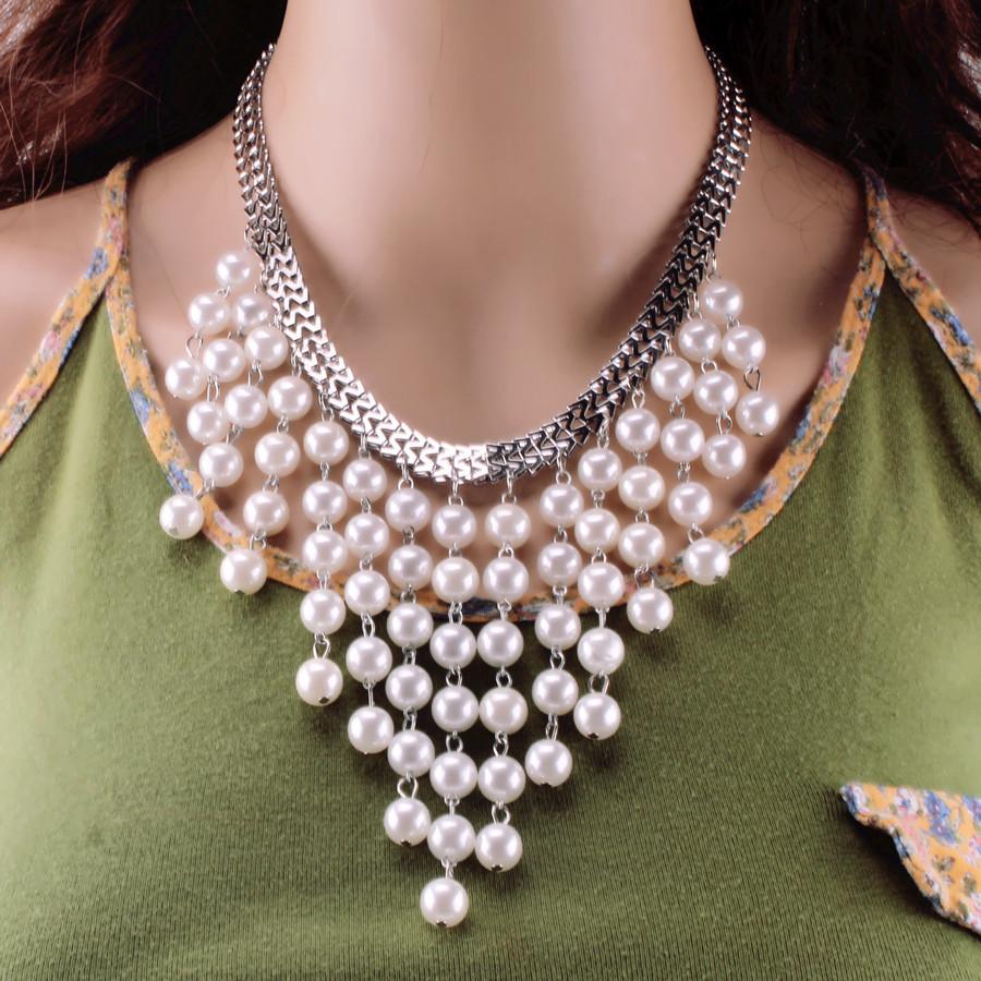 Pearl Necklace For Women Geometric Multilayer Vintage Fashion Jewelry Gift