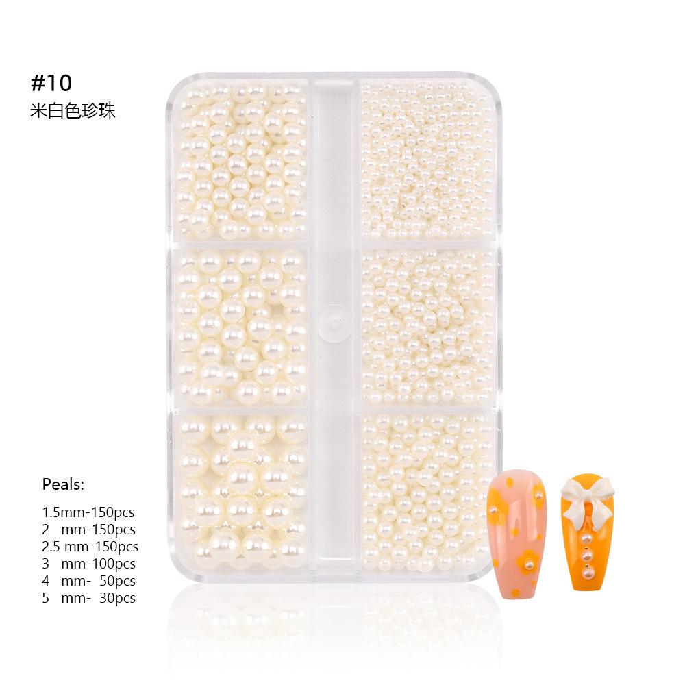 6-Grid Nail Art Pearl Ab Symphony Semicircle Abs Pearl Small Steel Ball Mixed Nail Jewelry