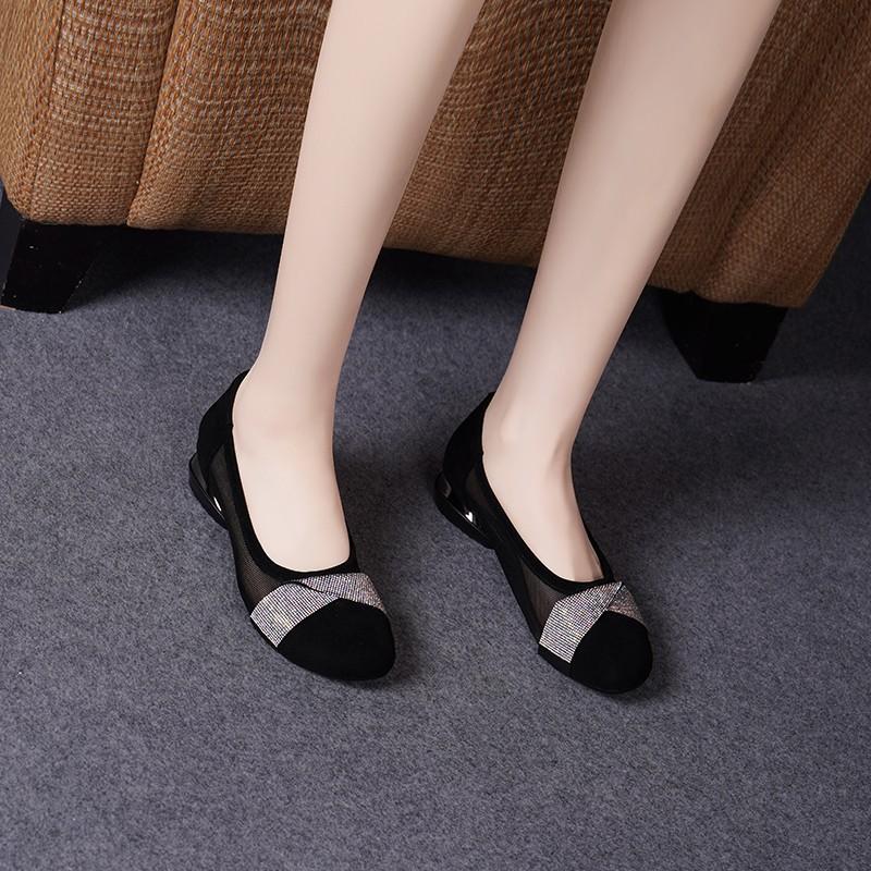 Neue Sommer Mesh Einzelne Schuhe Damen Weiches Leder Weichsohlige Strass Flachsohlige Damen Schuhe Sandalen Einzelne Schuhe