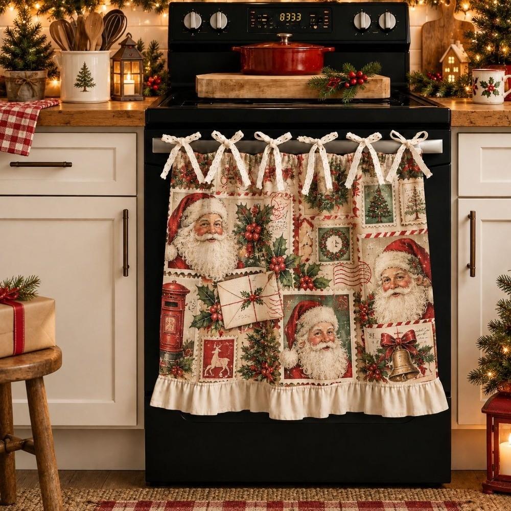 Farmhouse Christmas Cabinet Curtain Pastoral Style Kitchen Stove Cover Skirt Kitchen