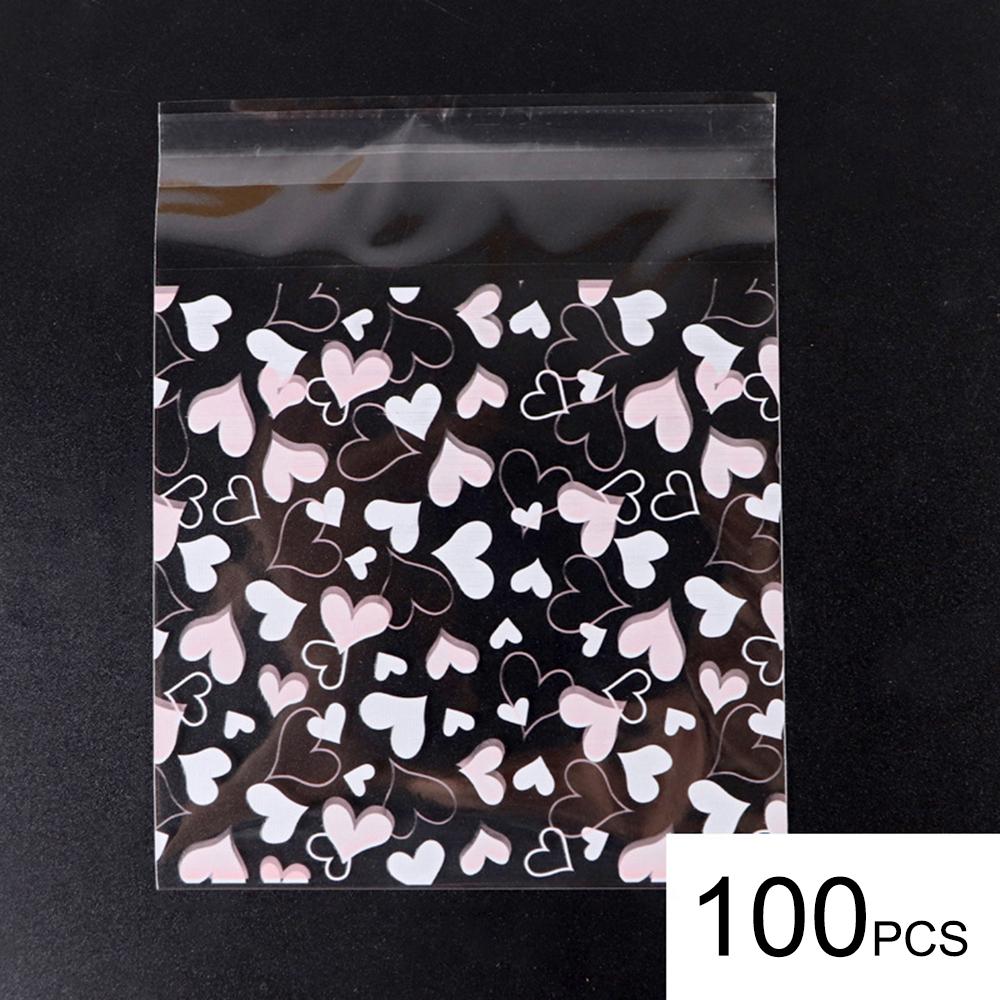 100 Pcs/set Cute Heart Printed Gift Packing Bags Baking Biscuit Food Candy Mini Packaging Bags Orangizer Home Kicthen