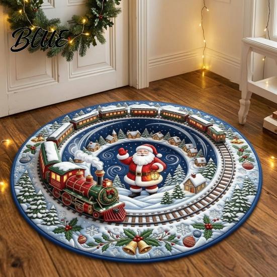 Quiet Play Mat for Kids Round 3D Christmas Rug, Vortex Optical Illusion Area Santa Snowman Staircase Easy To Clean Holiday Rug Depth Pattern, Non-slip