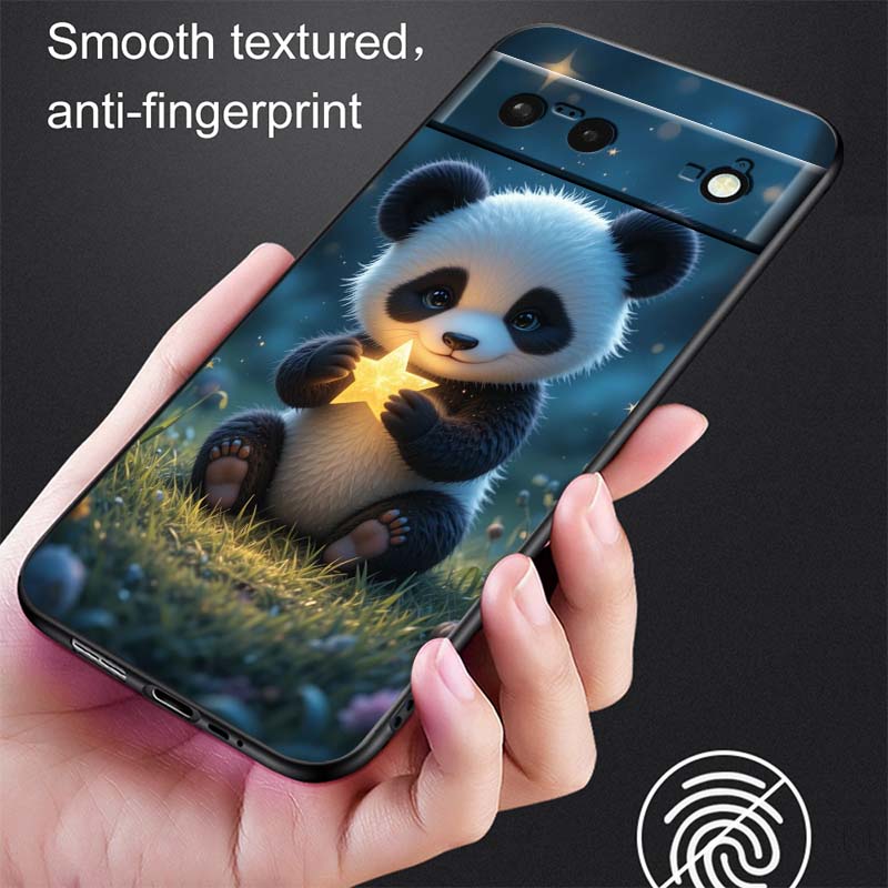 Cartoon Anime Panda Cute Phone Case For Google Pixel 10 9a 9 8A 8 7 7A 6 6A Pro XL 2024 5G Black Soft TPU Silicone