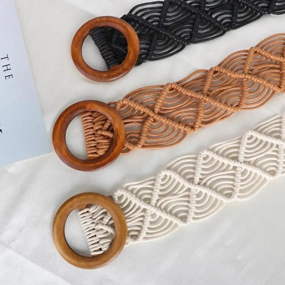 Rope Hand-woven DIY Beach Dress Waistbands Accessories Ethnic Style Belts Braided Belt Women Waist Chain Round Wooden Button