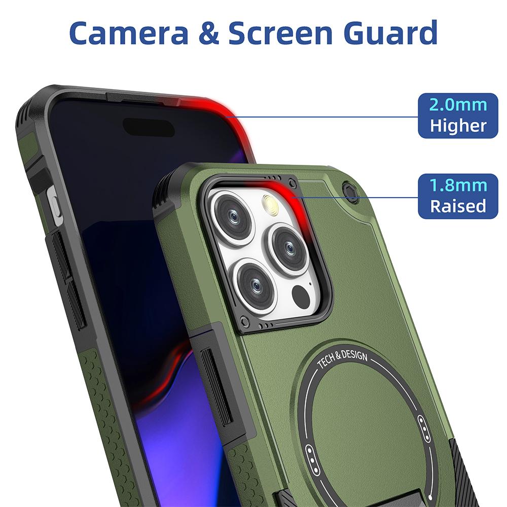 For iPhone 16 Pro Max Case Compatible with MagSafe TPU+PC Kickstand Phone Cover with Strap