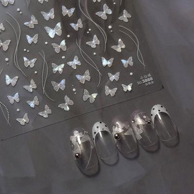 Shell Light White Schmetterling Nagelsticker Glitzer Klebeaufkleber Nagelkunst Dekoration Süßer Schmetterling Nagelkunst Sticker DIY Salon