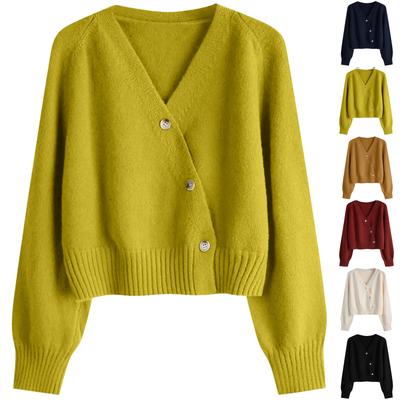 Cardigan Pull Veste Court Ample Boutonné Couleur Unie Femme