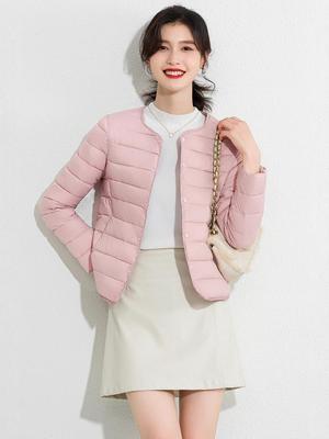 Women's Slim Fit Lightweight Crew Neck Down Jacket - Korean Style Warm Cotton-Padded Coat