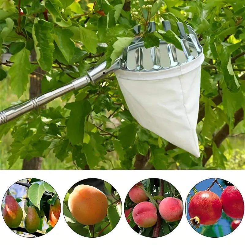 Fruit Picker Tool with Metal Basket and Cloth Catching Bag - Durable Orchard High-Reach Picking Tool for Apples, Peaches, Pears,