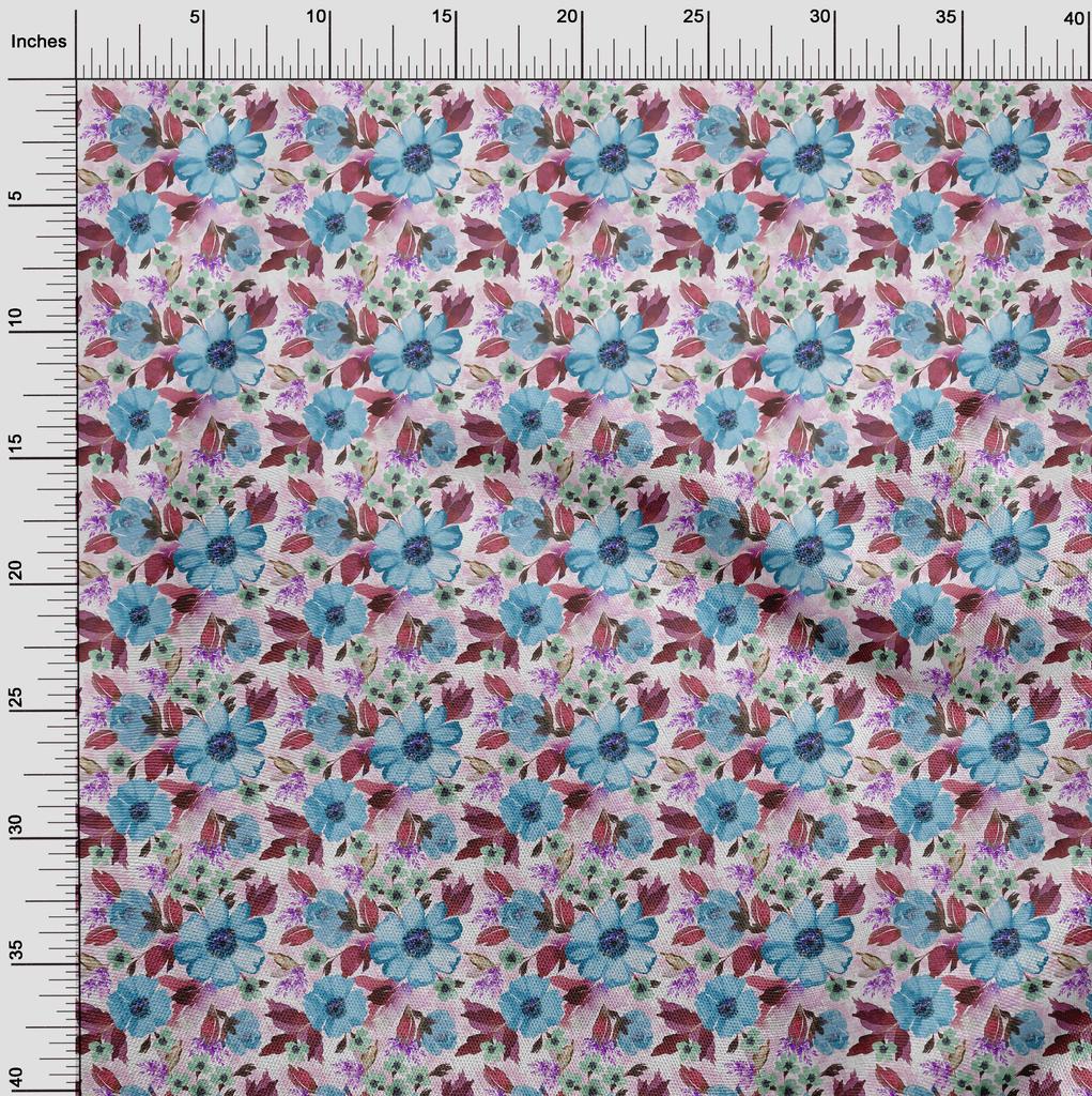 oneOone Cotton Flex Fabric Watercolor Leaves & Flower Floral Printed Craft Fabric BTY 40 Inch