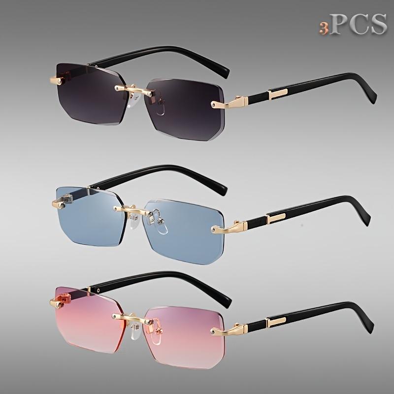 3pcs Unframed Metal Fashion Glasses for Men Women Stylish Decorative Lenses Frame Lightweight Comfortable Design for Everyday