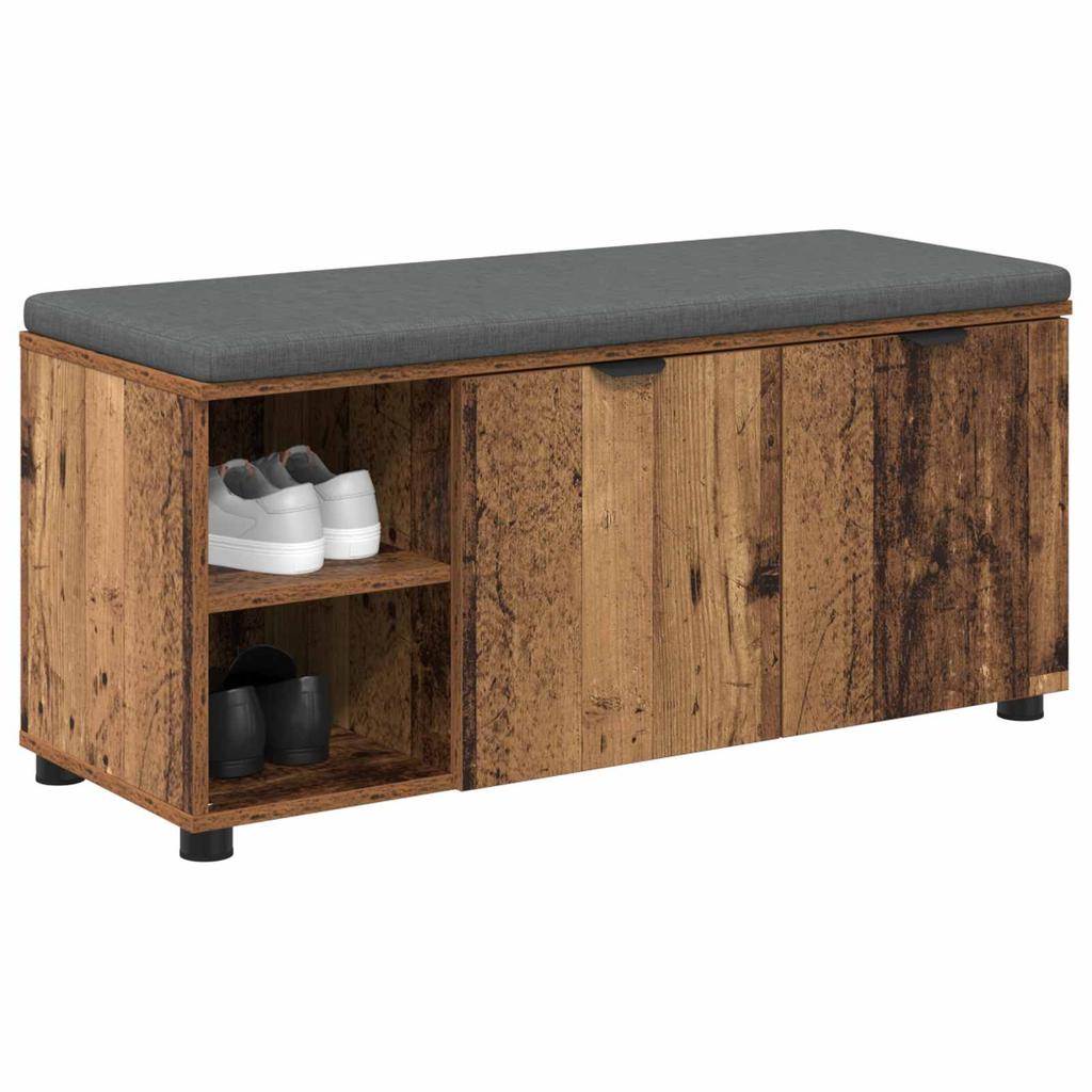 Hallway Bench with Cushion Shelf and Door Reclaimed Wood Look 100 x 38 x 46 cm