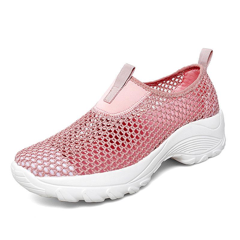 

Большие размеры весенне-летних женских кроссовок с сетчатой вставкой, модные дышащие походные ботинки с одной педалью, повседневная женская обувь 43 розовый