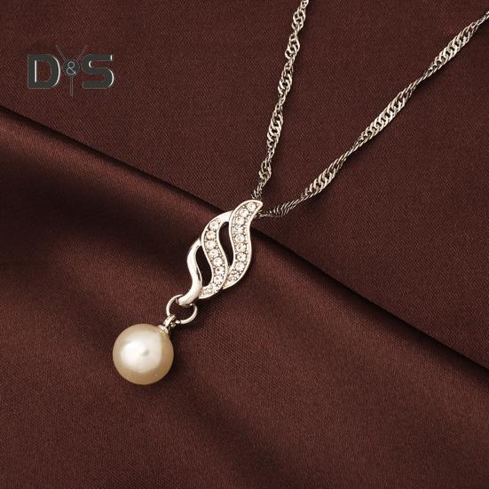 2Pcs/Set Women Jewelry Set Imitation Pearl Rhinestones Inlaid Necklace Drop Earrings Set Wedding Accessories