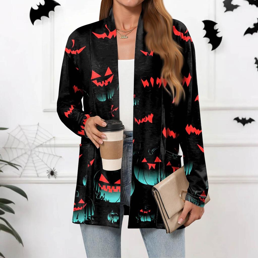 Dámské lehké kardigany s otevřeným předním dílem, dlouhým rukávem, ležérního volného střihu, tenké kardigany s kapsami